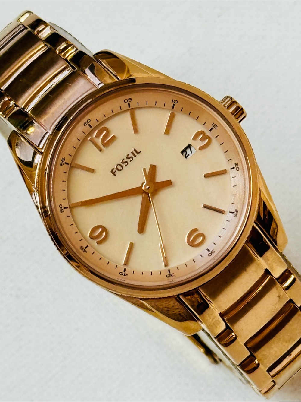 Fossil Mother Of Pearl Women's 6" MAX WRIST! Rose Gold Bracelet Watch BQ1077